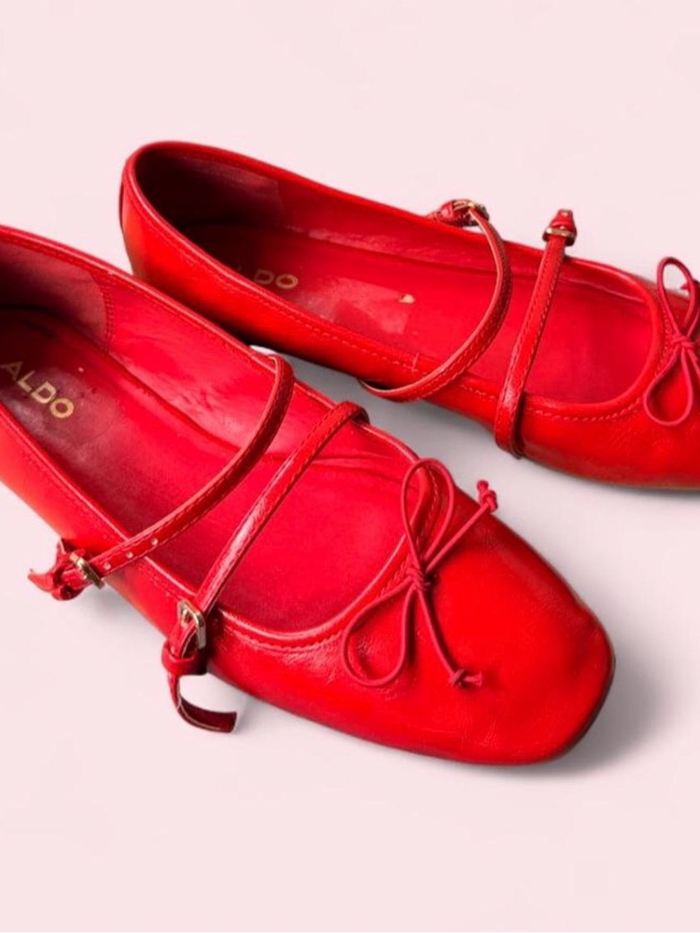 ALDO Red Mary Jane Bow Flats with Ankle Straps